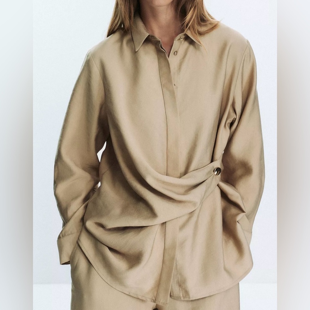 Zara GOLD BUTTON WRAP SHIRT - Picture 2 of 9